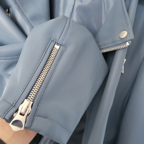 Scoop Blue Vegan Leather Moto Jacket - Picture 9 of 10